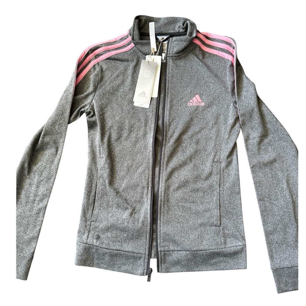 Adidas Women's Heather Gray and Pink Track Jacket